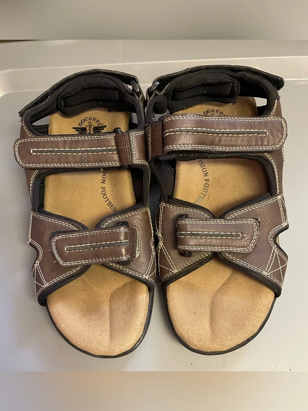 Dockers Brown Leather Men’s Double-Strap Comfort Sandals
